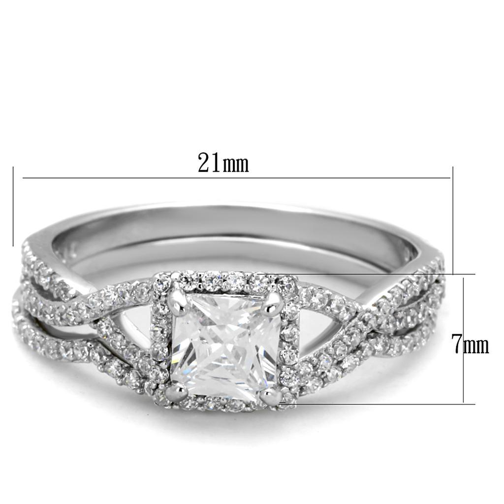 TS420 - Rhodium 925 Sterling Silver Ring with AAA Grade CZ  in Clear - Joyeria Lady