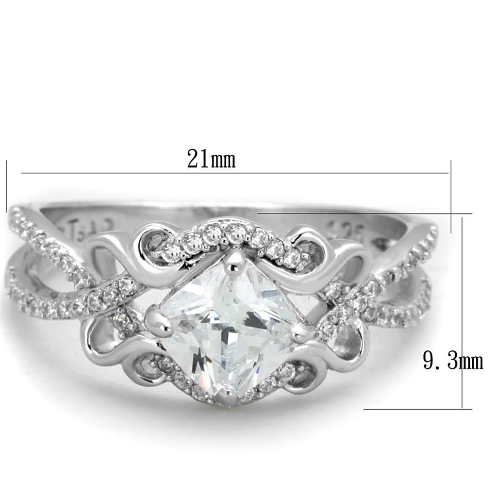 TS421 - Rhodium 925 Sterling Silver Ring with AAA Grade CZ  in Clear - Joyeria Lady
