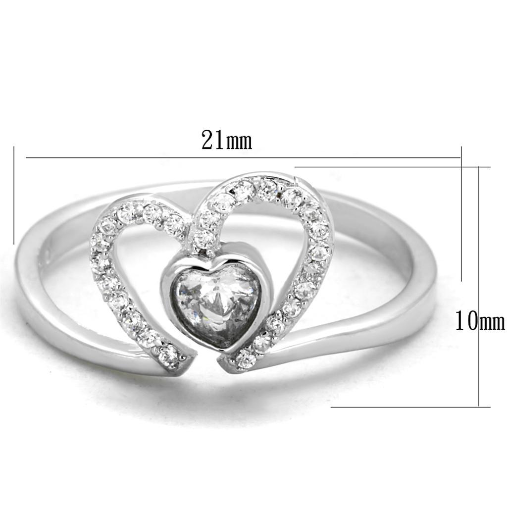 TS422 - Rhodium 925 Sterling Silver Ring with AAA Grade CZ  in Clear - Joyeria Lady
