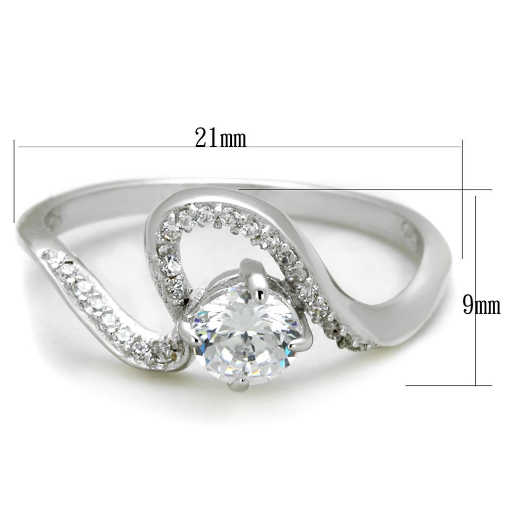 TS423 - Rhodium 925 Sterling Silver Ring with AAA Grade CZ  in Clear - Joyeria Lady