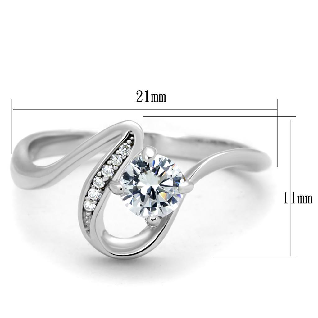 TS424 - Rhodium 925 Sterling Silver Ring with AAA Grade CZ  in Clear - Joyeria Lady