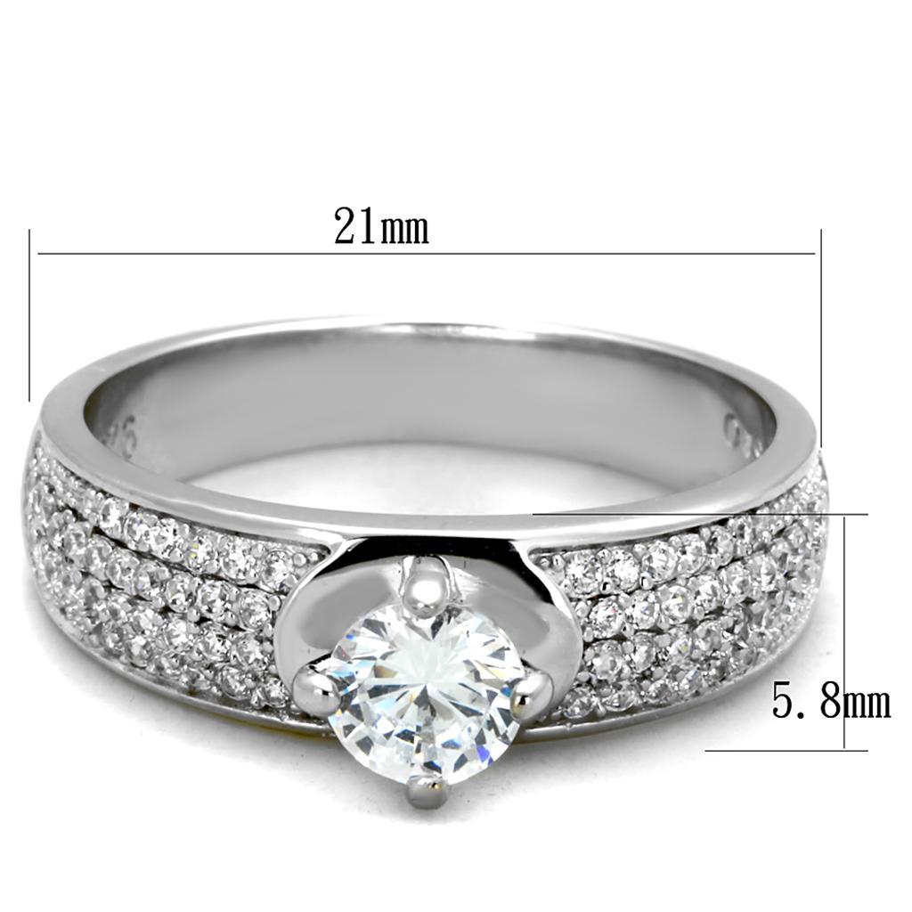 TS428 - Rhodium 925 Sterling Silver Ring with AAA Grade CZ  in Clear - Joyeria Lady