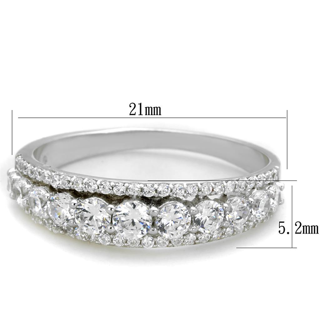 TS429 - Rhodium 925 Sterling Silver Ring with AAA Grade CZ  in Clear - Joyeria Lady