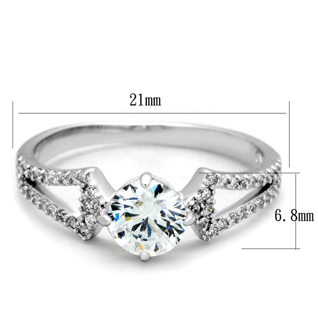 TS430 - Rhodium 925 Sterling Silver Ring with AAA Grade CZ  in Clear - Joyeria Lady