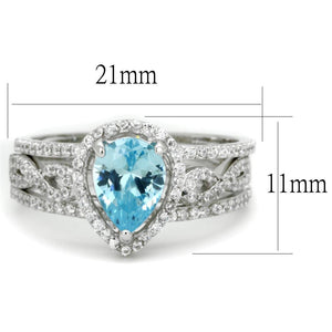 TS453 - Rhodium 925 Sterling Silver Ring with AAA Grade CZ  in Sea Blue