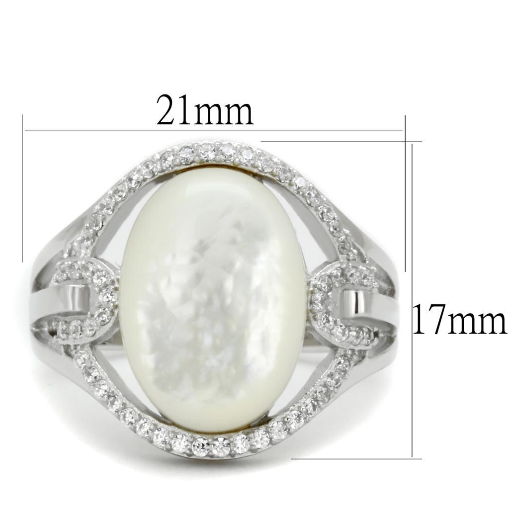 TS456 - Rhodium 925 Sterling Silver Ring with Precious Stone Conch in White - Joyeria Lady