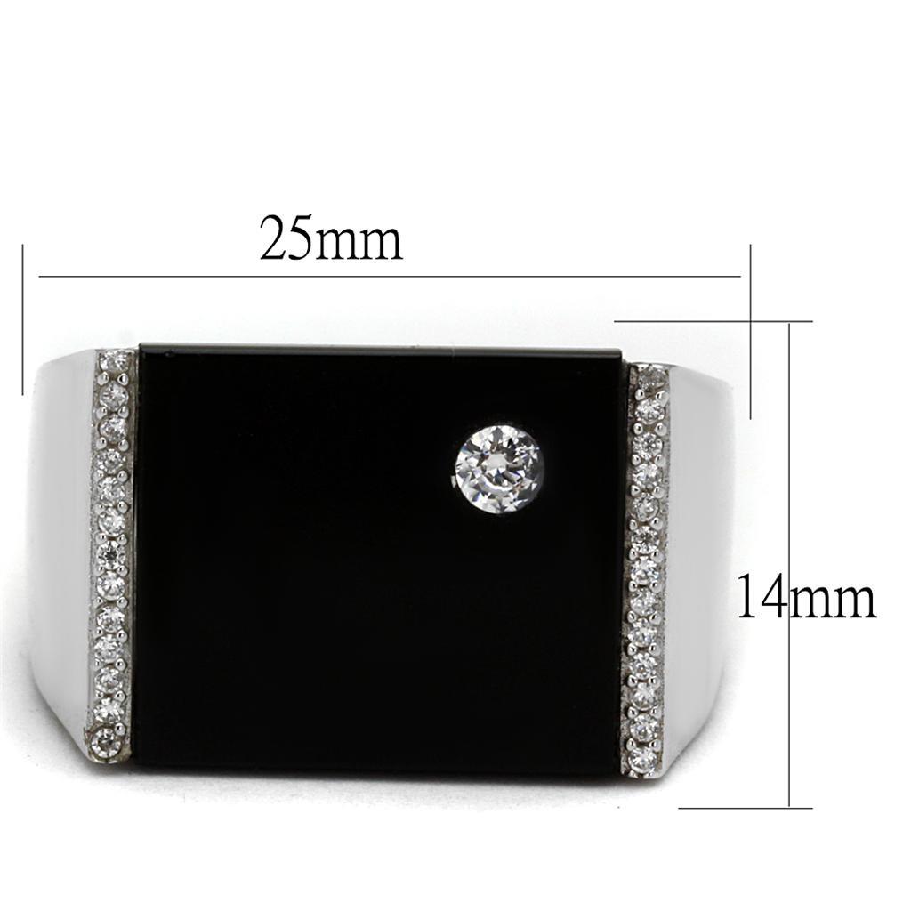 TS459 - Rhodium 925 Sterling Silver Ring with Synthetic Onyx in Jet - Joyeria Lady