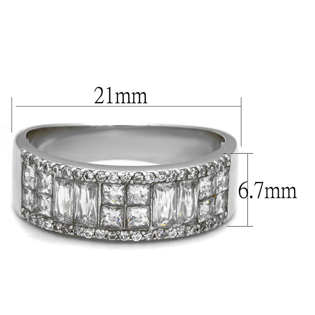 TS460 - Rhodium 925 Sterling Silver Ring with AAA Grade CZ  in Clear - Joyeria Lady