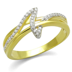 TS461 - Gold+Rhodium 925 Sterling Silver Ring with AAA Grade CZ  in Clear