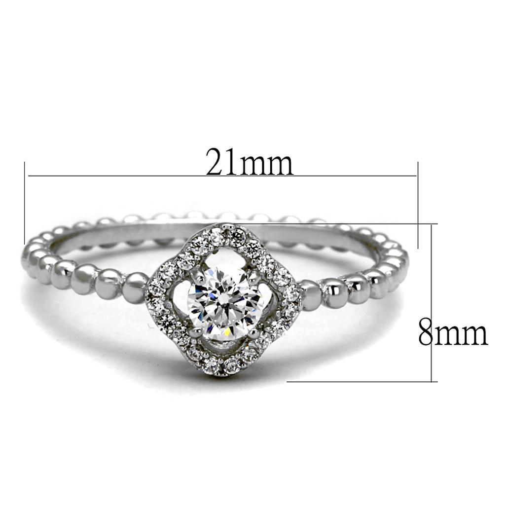 TS462 - Rhodium 925 Sterling Silver Ring with AAA Grade CZ  in Clear - Joyeria Lady
