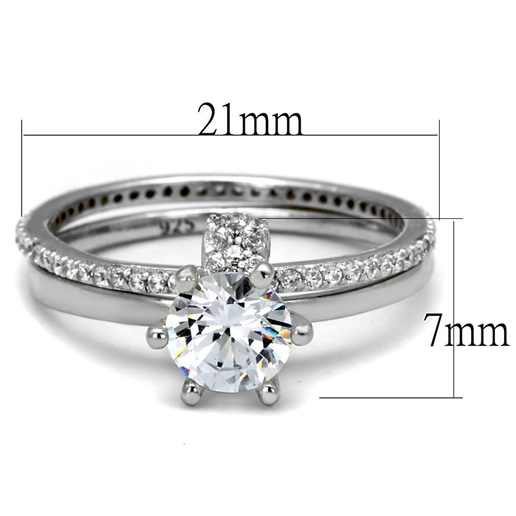 TS464 - Rhodium 925 Sterling Silver Ring with AAA Grade CZ  in Clear - Joyeria Lady
