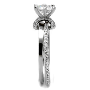 TS464 - Rhodium 925 Sterling Silver Ring with AAA Grade CZ  in Clear