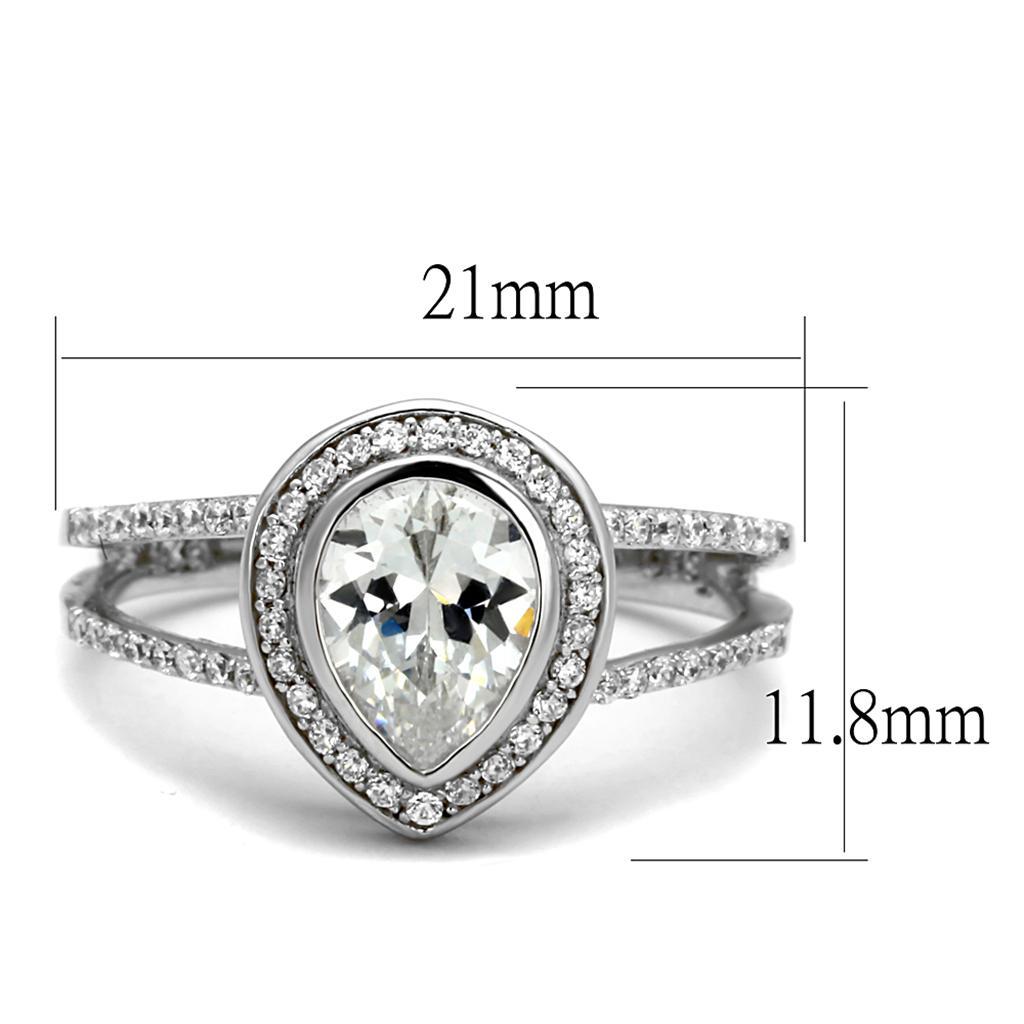TS465 - Rhodium 925 Sterling Silver Ring with AAA Grade CZ  in Clear - Joyeria Lady