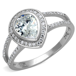 TS465 - Rhodium 925 Sterling Silver Ring with AAA Grade CZ  in Clear