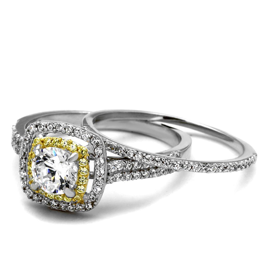 TS467 - Reverse Two-Tone 925 Sterling Silver Ring with AAA Grade CZ  in Clear - Joyeria Lady