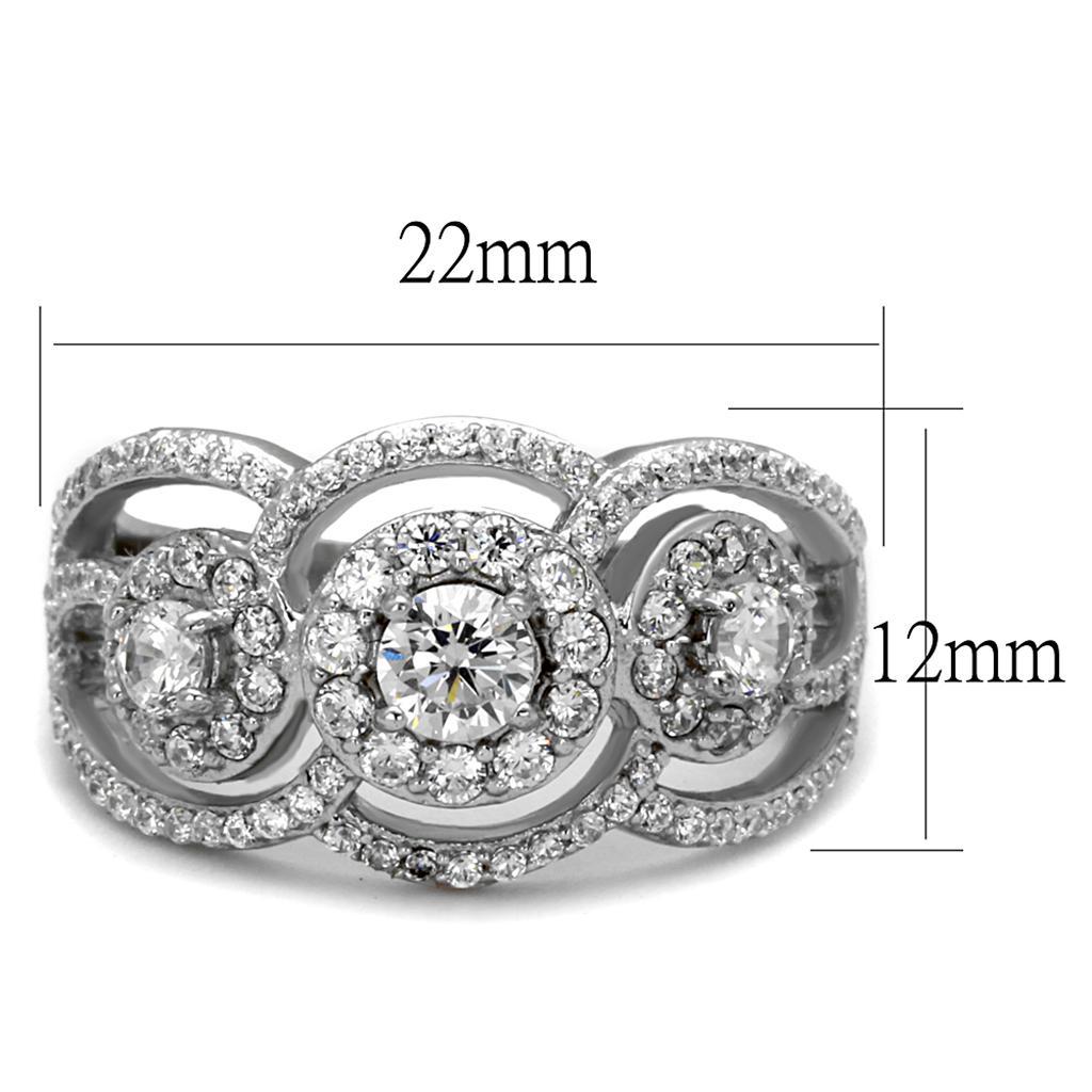 TS468 - Rhodium 925 Sterling Silver Ring with AAA Grade CZ  in Clear - Joyeria Lady