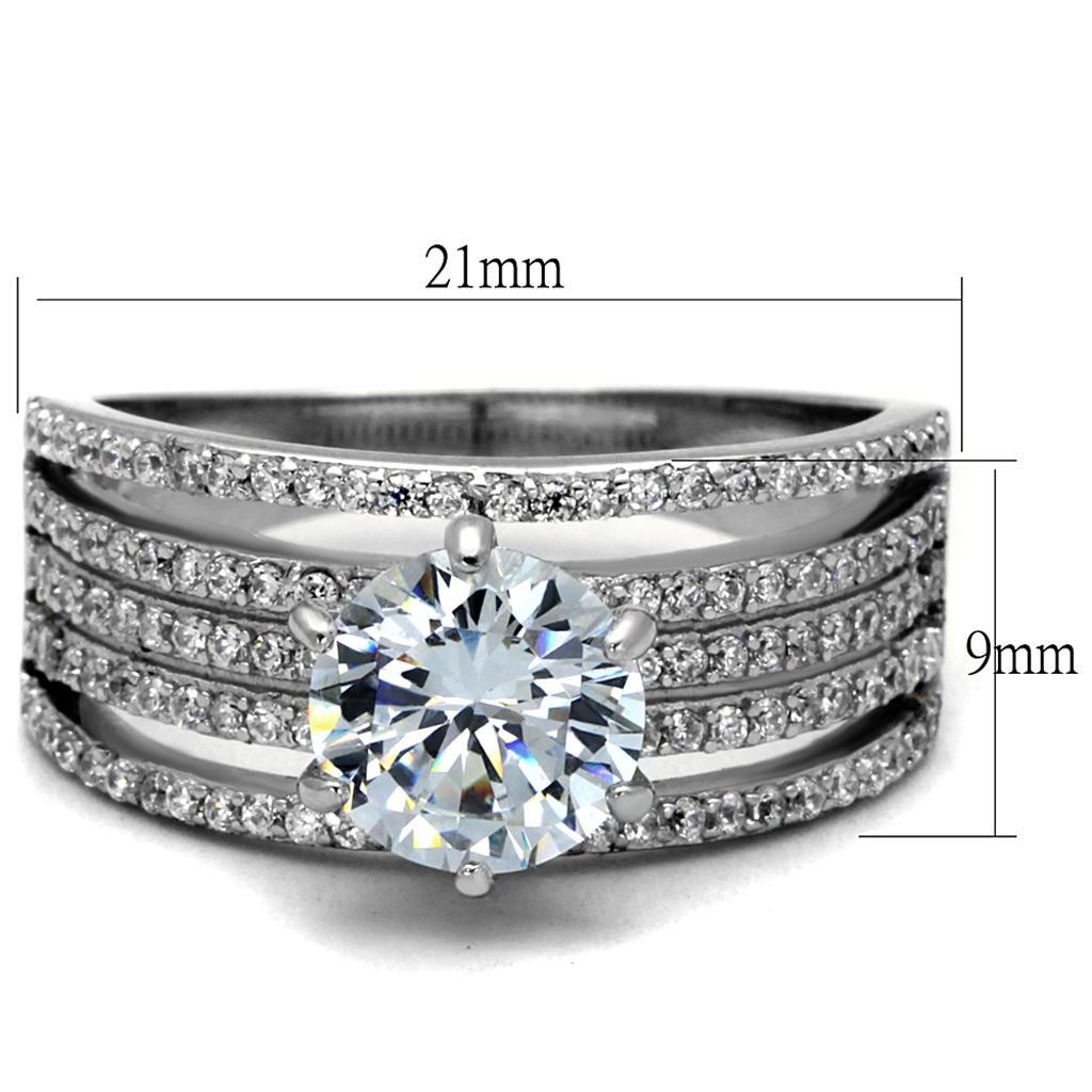 TS473 - Rhodium 925 Sterling Silver Ring with AAA Grade CZ  in Clear - Joyeria Lady