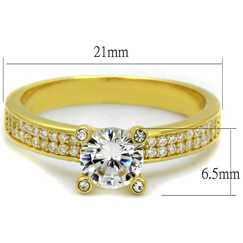 TS474 - Gold 925 Sterling Silver Ring with AAA Grade CZ  in Clear - Joyeria Lady