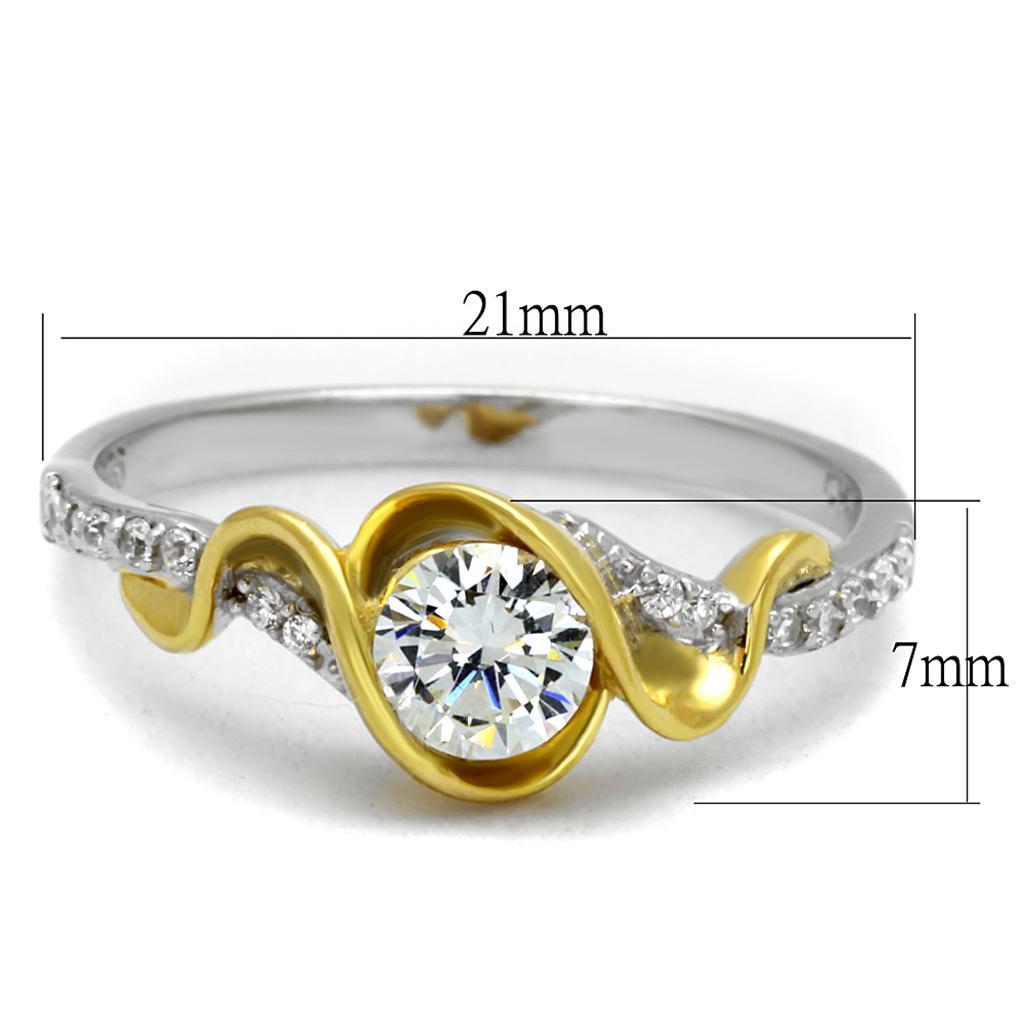 TS475 - Reverse Two-Tone 925 Sterling Silver Ring with AAA Grade CZ  in Clear - Joyeria Lady