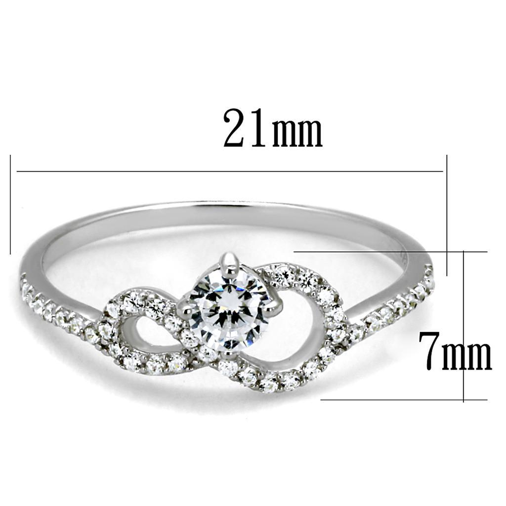 TS485 - Rhodium 925 Sterling Silver Ring with AAA Grade CZ  in Clear - Joyeria Lady