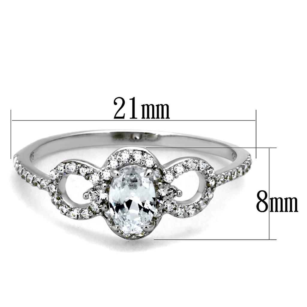 TS486 - Rhodium 925 Sterling Silver Ring with AAA Grade CZ  in Clear - Joyeria Lady