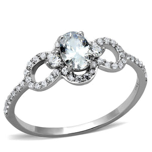 TS486 - Rhodium 925 Sterling Silver Ring with AAA Grade CZ  in Clear