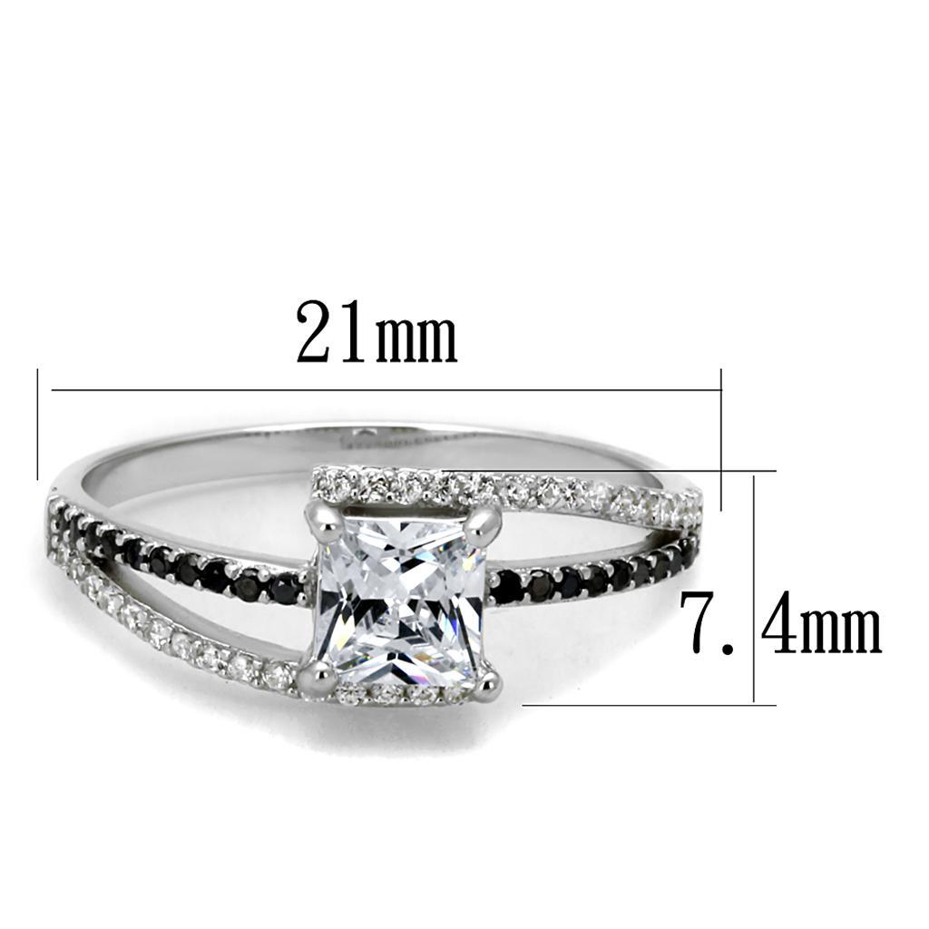 TS488 - Rhodium 925 Sterling Silver Ring with AAA Grade CZ  in Clear - Joyeria Lady