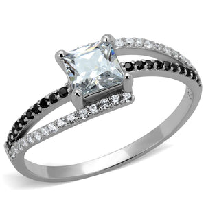 TS488 - Rhodium 925 Sterling Silver Ring with AAA Grade CZ  in Clear