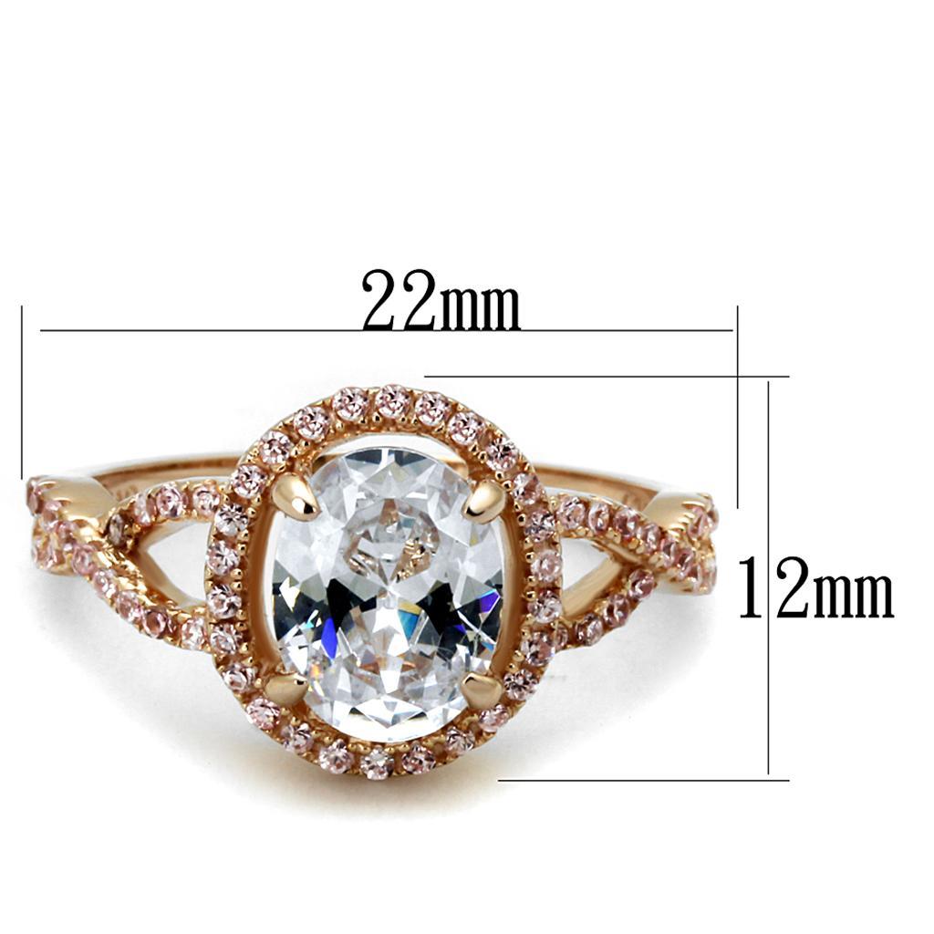 TS489 - Rose Gold 925 Sterling Silver Ring with AAA Grade CZ  in Clear - Joyeria Lady