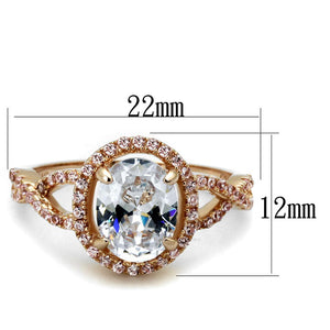 TS489 - Rose Gold 925 Sterling Silver Ring with AAA Grade CZ  in Clear