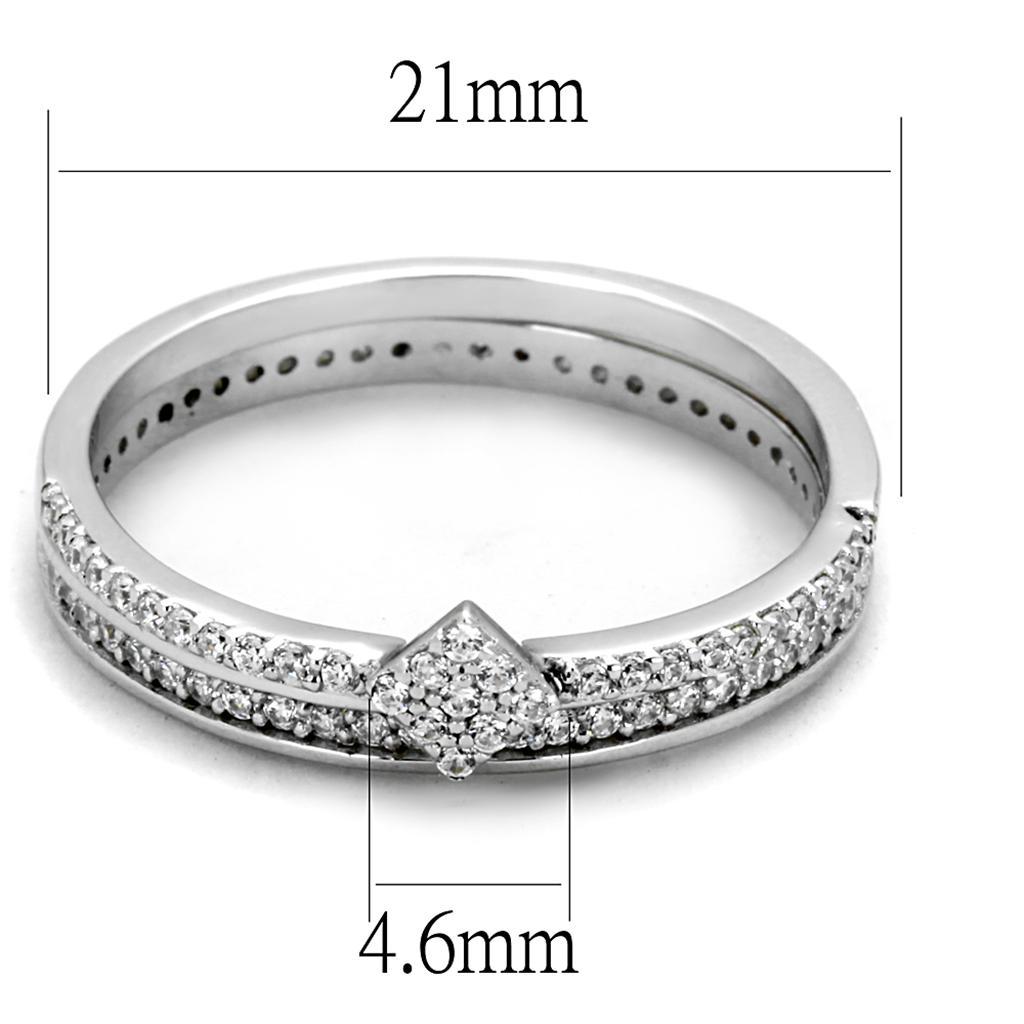 TS498 - Rhodium 925 Sterling Silver Ring with AAA Grade CZ  in Clear - Joyeria Lady