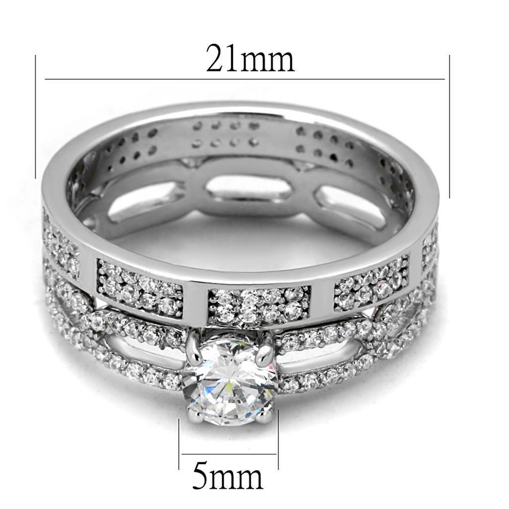 TS499 - Rhodium 925 Sterling Silver Ring with AAA Grade CZ  in Clear - Joyeria Lady