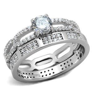 TS499 - Rhodium 925 Sterling Silver Ring with AAA Grade CZ  in Clear