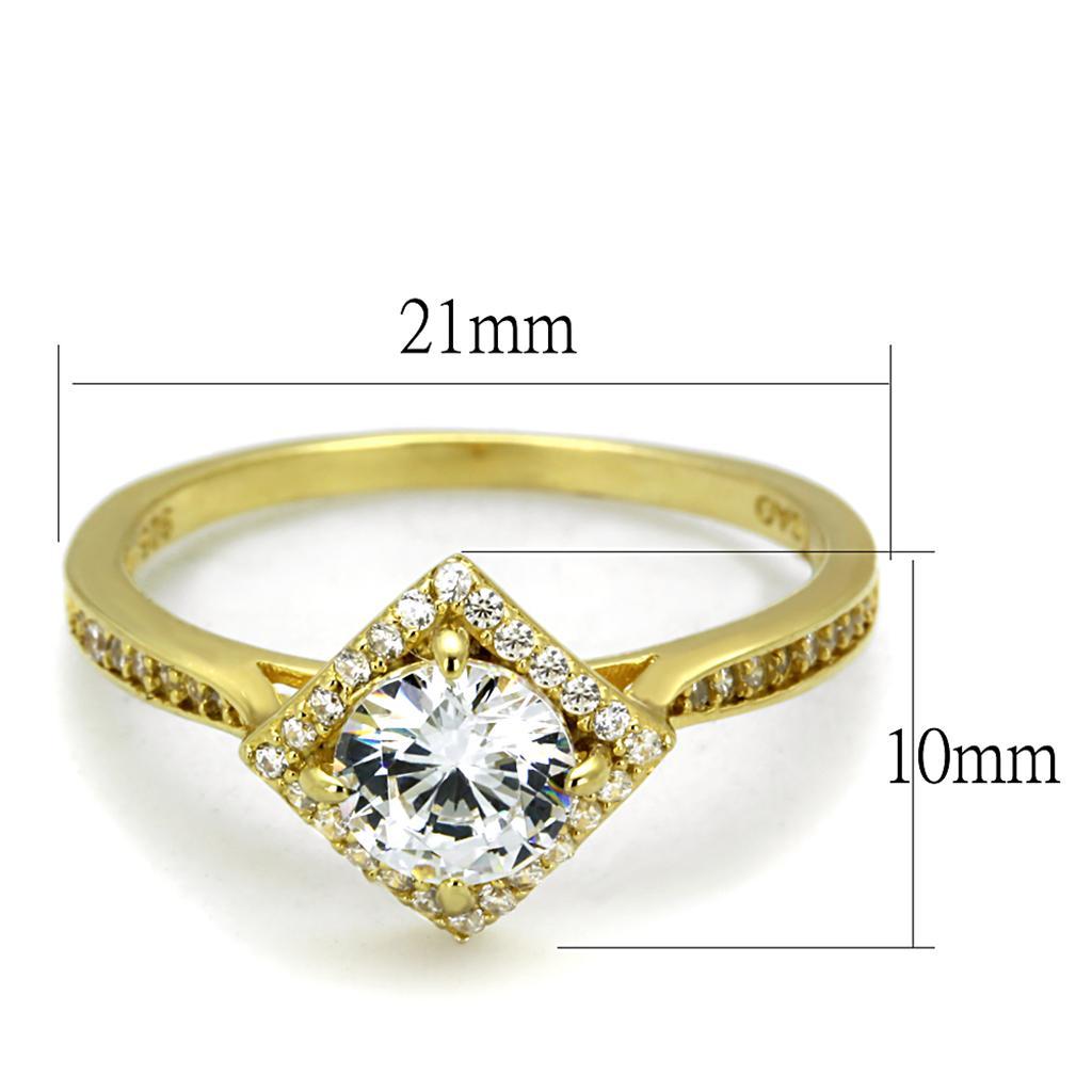 TS500 - Gold 925 Sterling Silver Ring with AAA Grade CZ  in Clear - Joyeria Lady