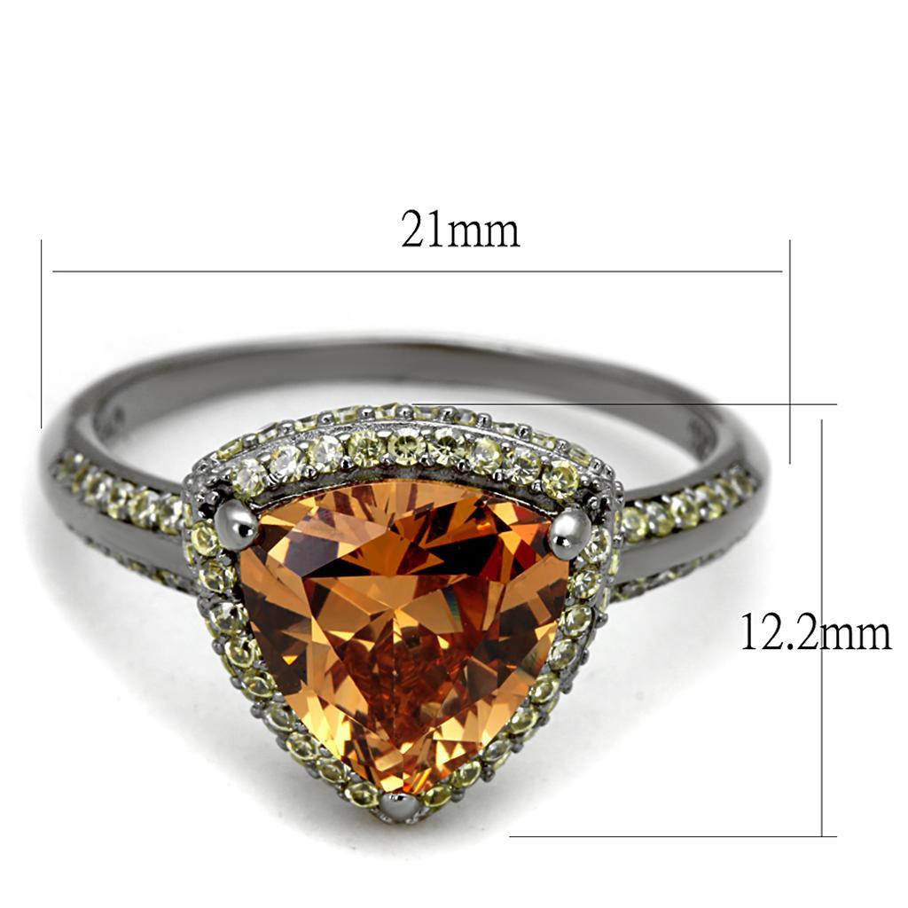 TS501 - Ruthenium 925 Sterling Silver Ring with AAA Grade CZ  in Champagne - Joyeria Lady