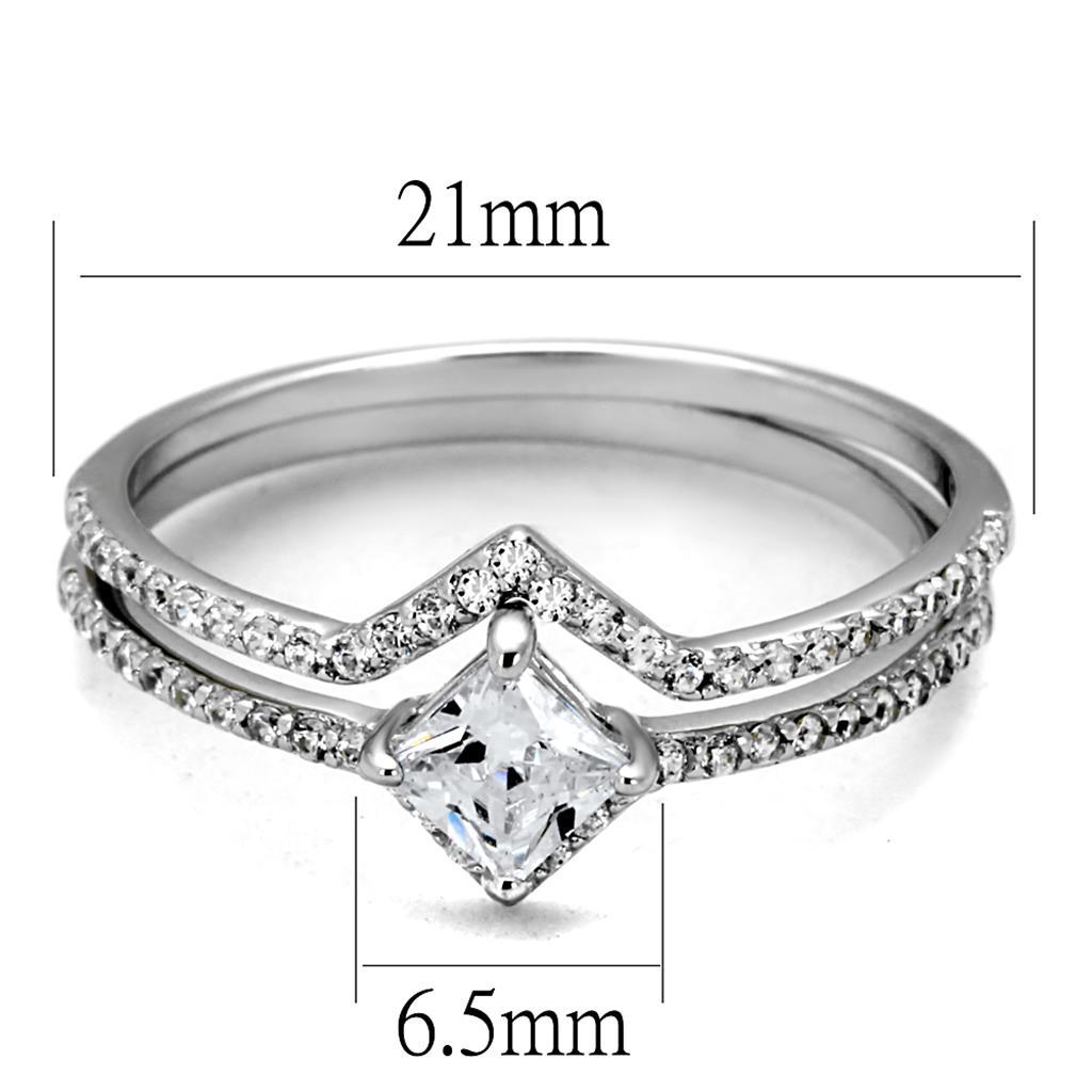 TS504 - Rhodium 925 Sterling Silver Ring with AAA Grade CZ  in Clear - Joyeria Lady