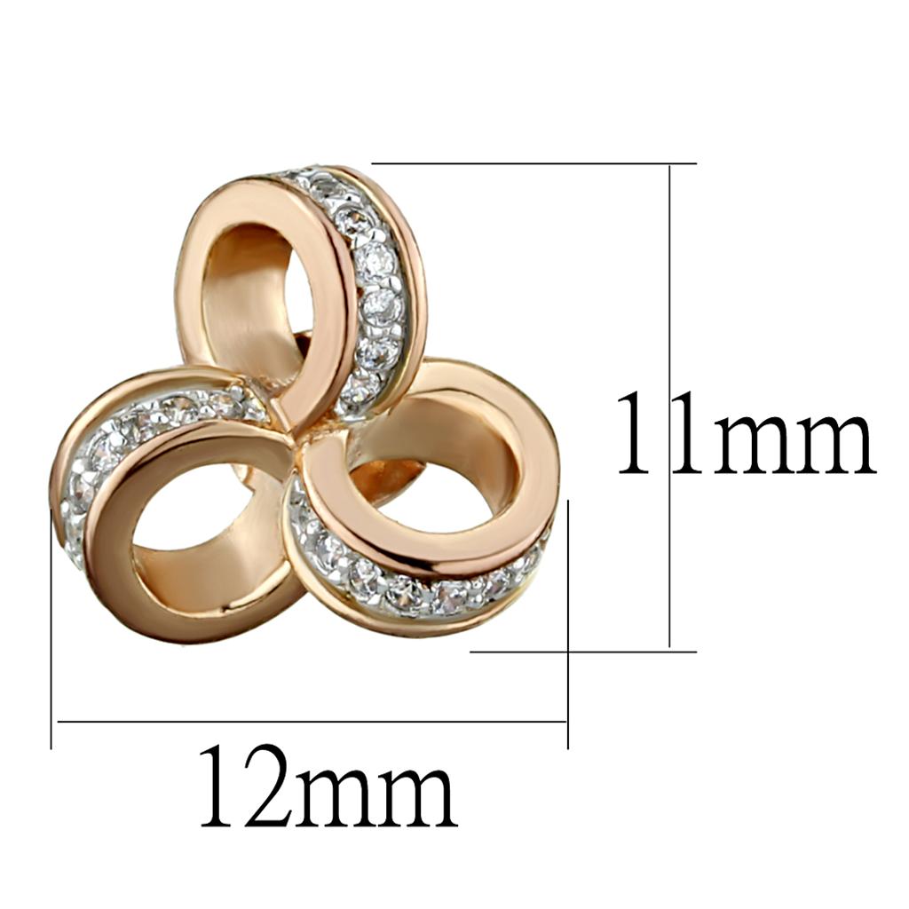 TS513 Rose Gold + Rhodium 925 Sterling Silver Earrings with AAA Grade CZ in Clear - Joyeria Lady
