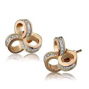 TS513 Rose Gold + Rhodium 925 Sterling Silver Earrings with AAA Grade CZ in Clear