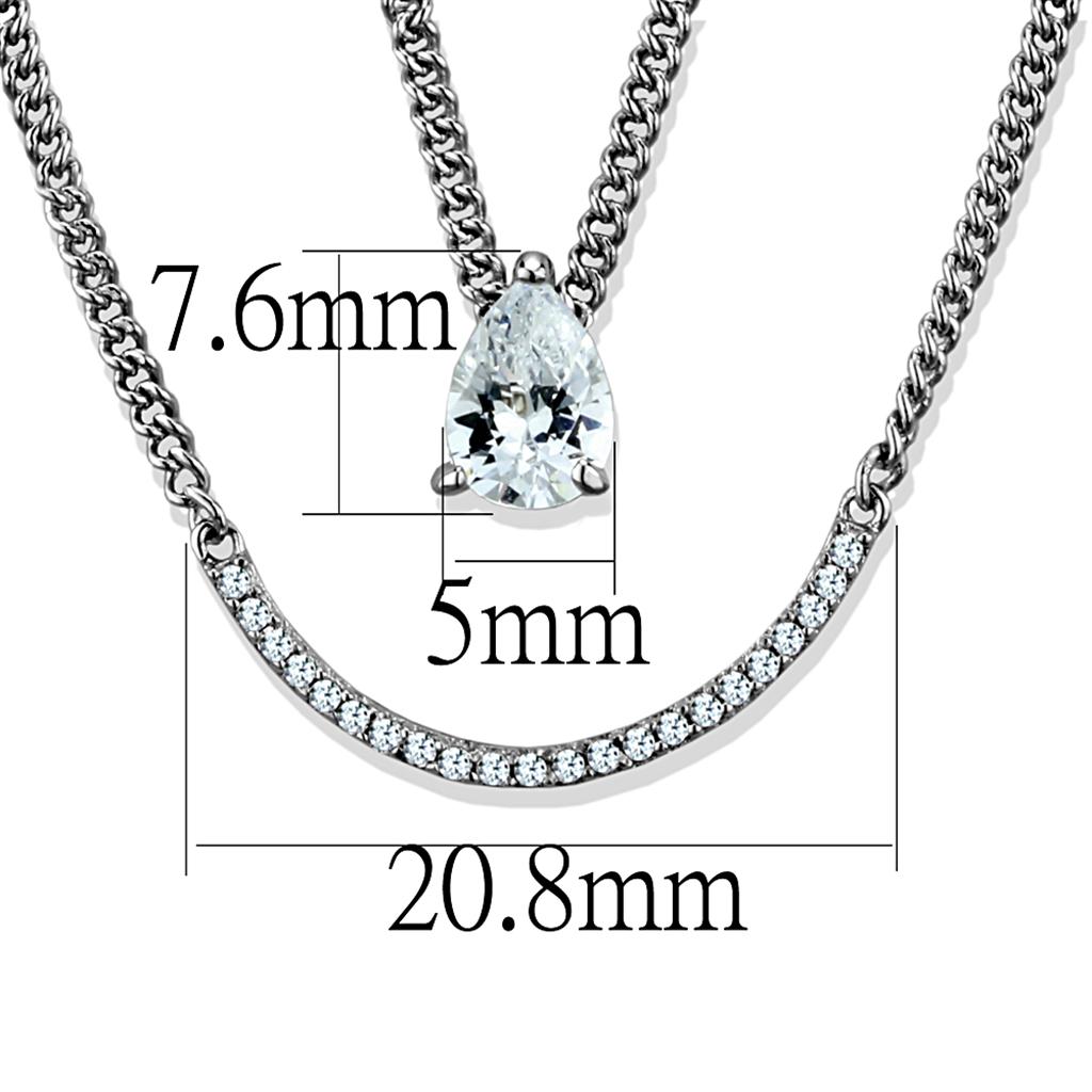 TS514 Rhodium 925 Sterling Silver Necklace with AAA Grade CZ in Clear - Joyeria Lady
