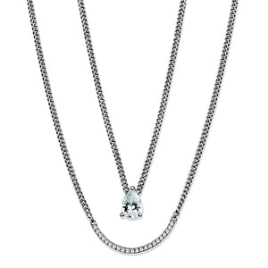 TS514 Rhodium 925 Sterling Silver Necklace with AAA Grade CZ in Clear