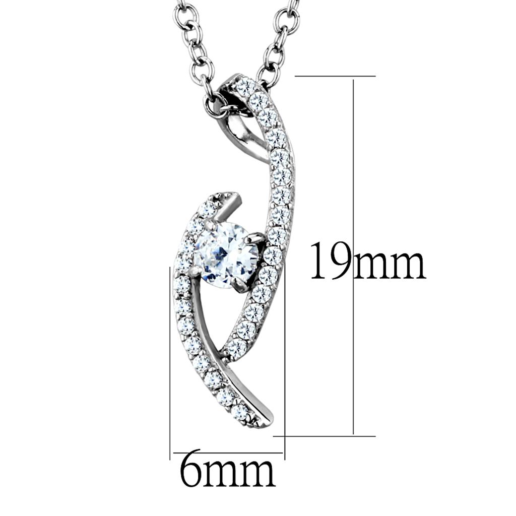 TS515 Rhodium 925 Sterling Silver Necklace with AAA Grade CZ in Clear - Joyeria Lady