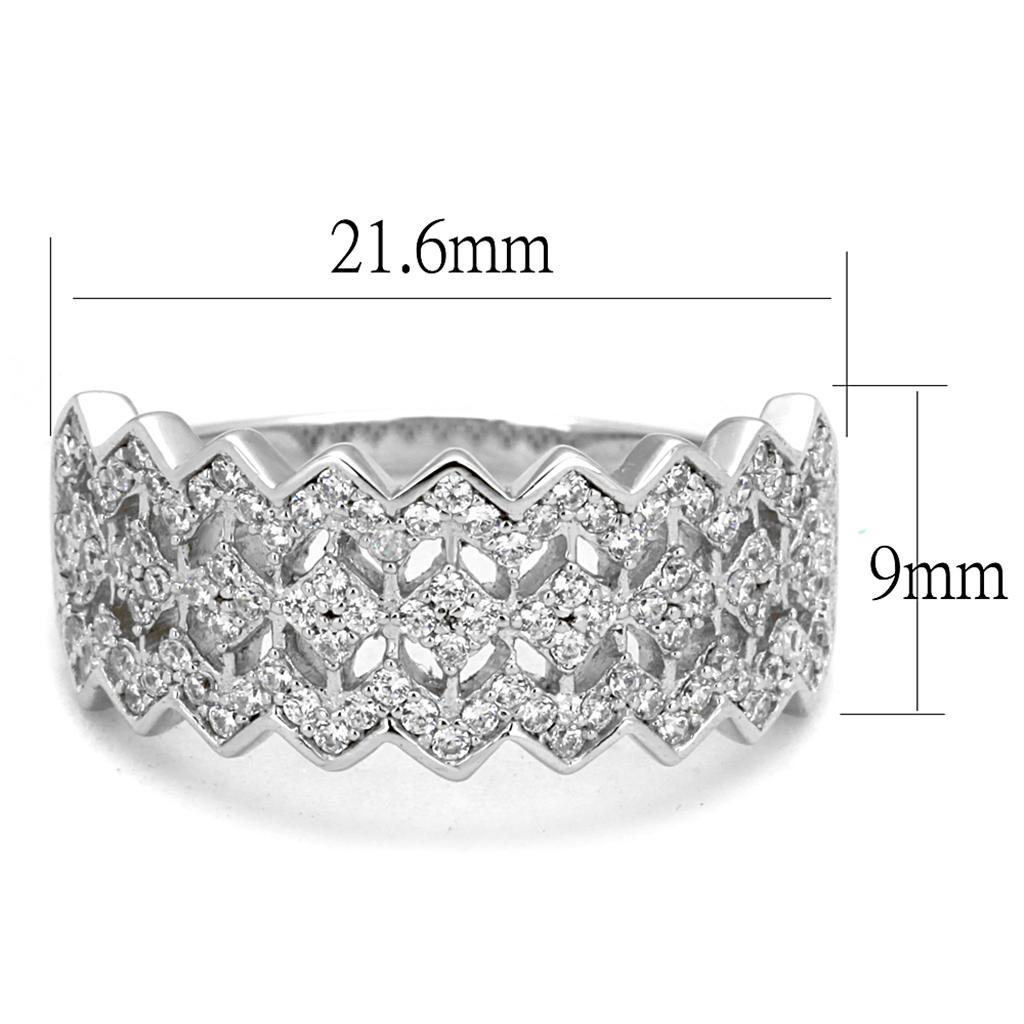 TS517 - Rhodium 925 Sterling Silver Ring with AAA Grade CZ  in Clear - Joyeria Lady