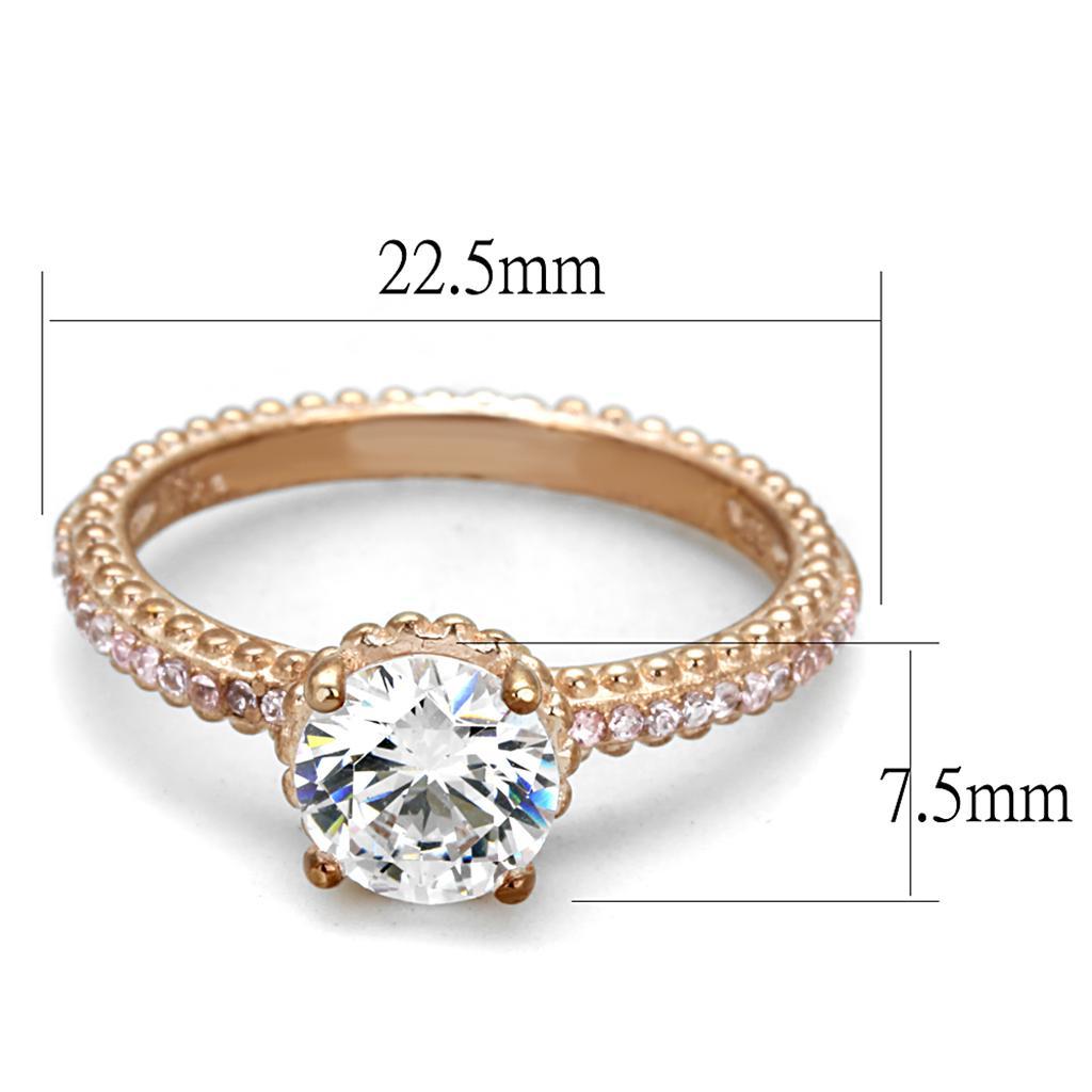 TS518 - Rose Gold 925 Sterling Silver Ring with AAA Grade CZ  in Clear - Joyeria Lady