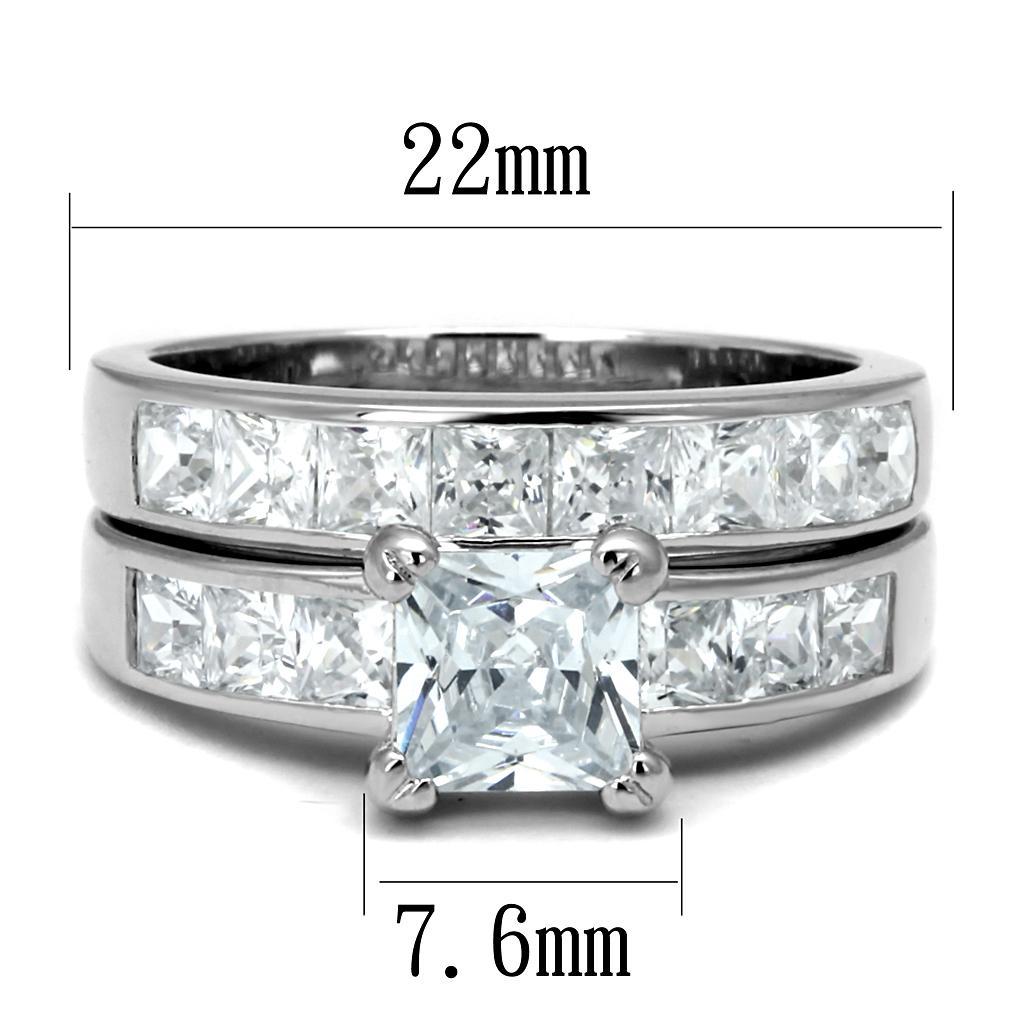 TS520 - Rhodium 925 Sterling Silver Ring with AAA Grade CZ  in Clear - Joyeria Lady
