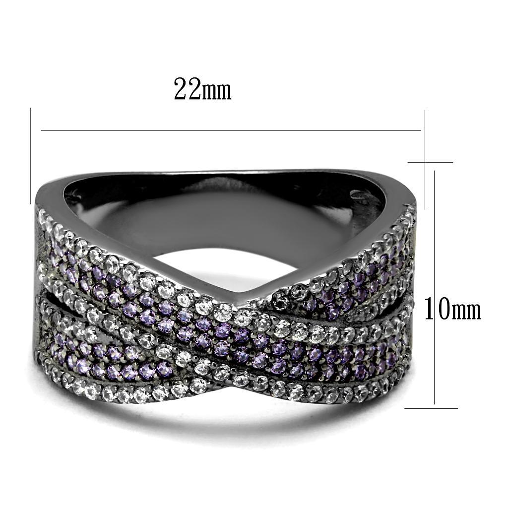 TS522 - Ruthenium 925 Sterling Silver Ring with AAA Grade CZ  in Amethyst - Joyeria Lady