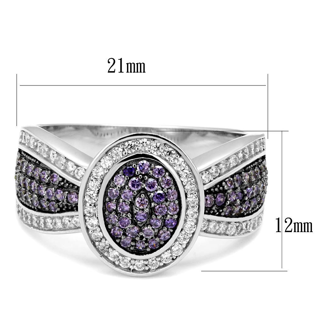 TS523 - Rhodium + Ruthenium 925 Sterling Silver Ring with AAA Grade CZ  in Amethyst - Joyeria Lady