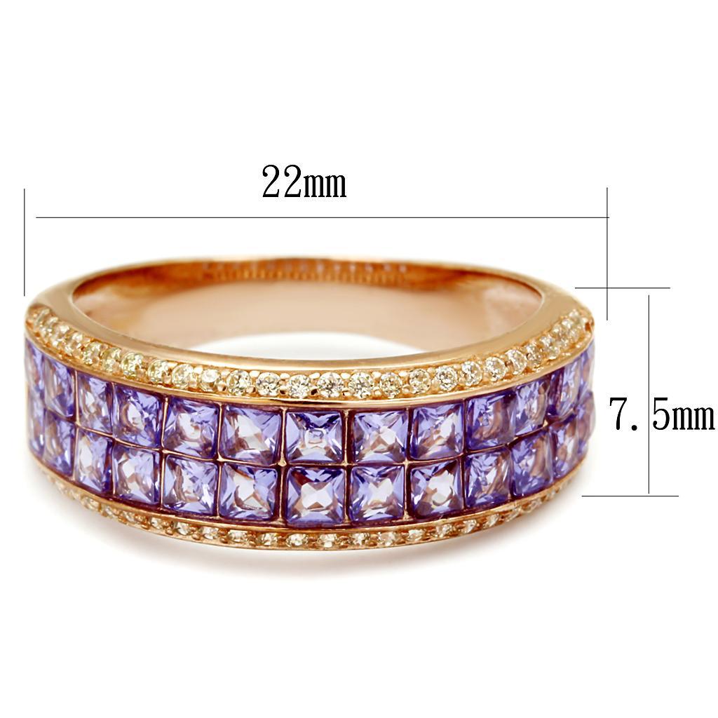 TS525 - Rose Gold 925 Sterling Silver Ring with AAA Grade CZ  in Amethyst - Joyeria Lady