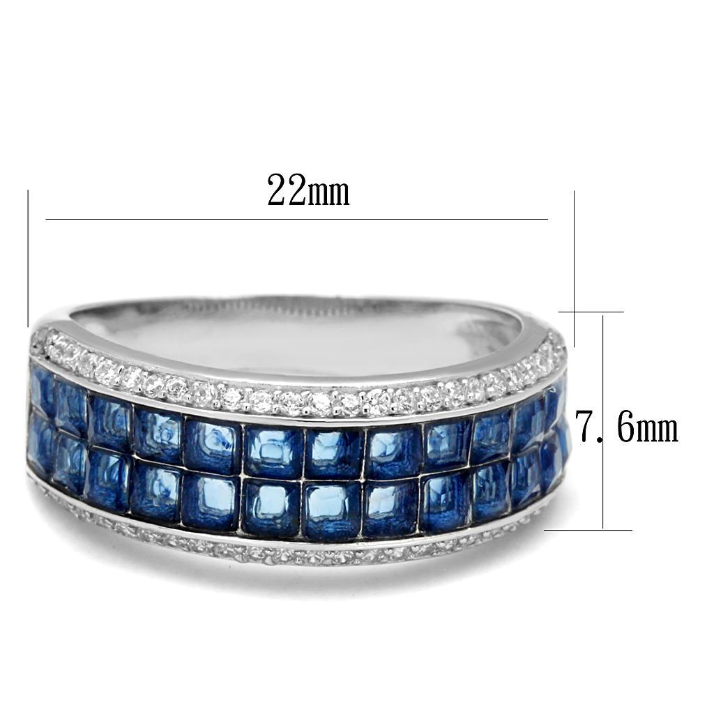 TS526 - Rhodium 925 Sterling Silver Ring with Synthetic Synthetic Glass in Montana - Joyeria Lady