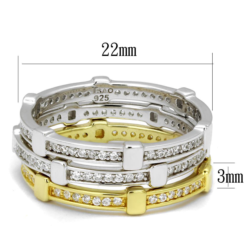 TS527 - Gold+Rhodium 925 Sterling Silver Ring with AAA Grade CZ  in Clear - Joyeria Lady