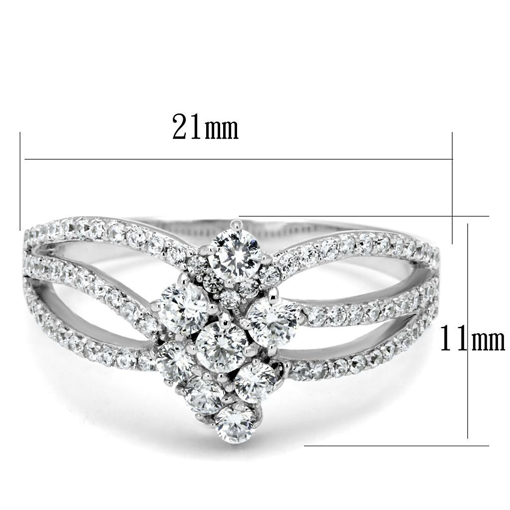 TS528 - Rhodium 925 Sterling Silver Ring with AAA Grade CZ  in Clear - Joyeria Lady